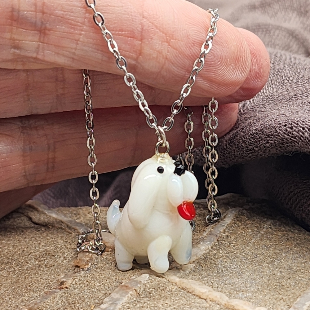Macy's Hypoallergenic Jewelry Lampwork White Dog Necklace Dogs lovers Gi…